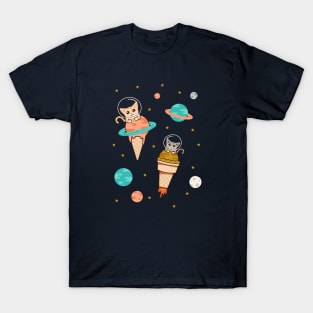 Cats Floating on Ice Cream in Space T-Shirt